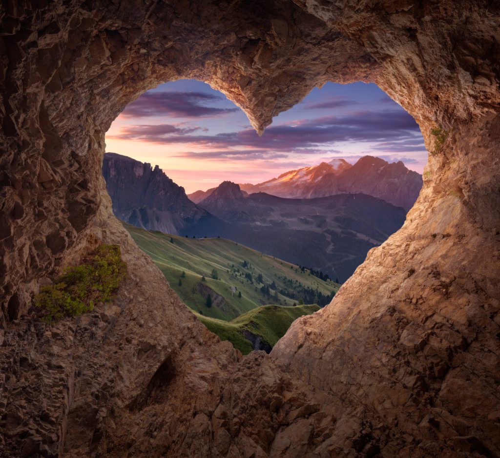 heart shaped cave looking out to the mountains